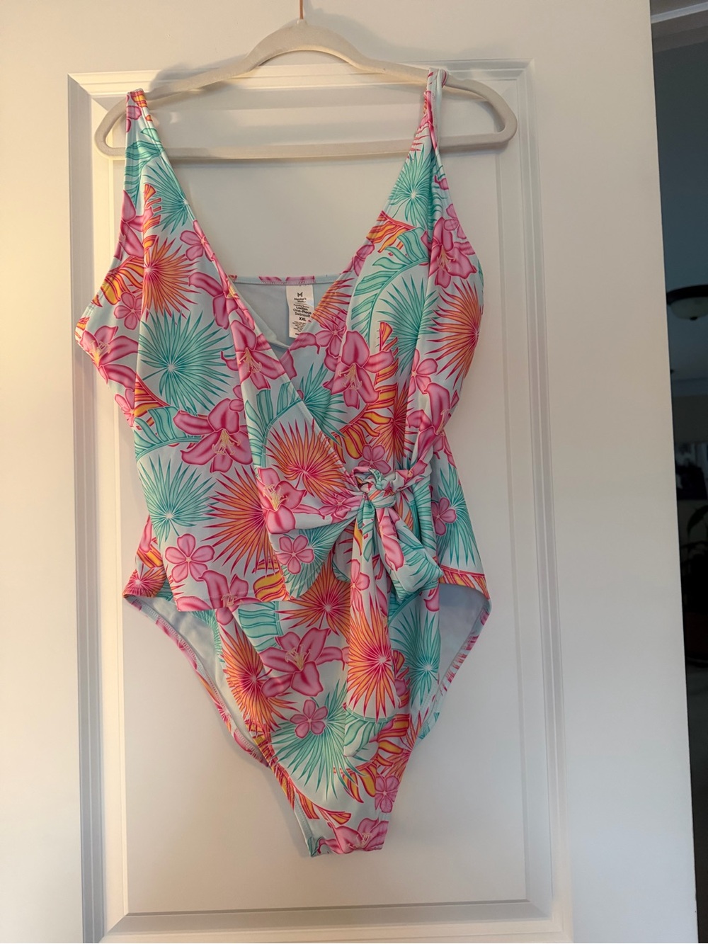 Floral Tie-Waist One-Piece Swimsuit - Pink & Teal
